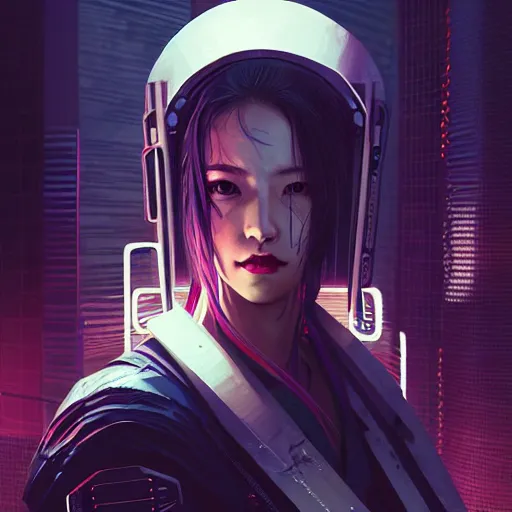 Prompt: portrait of a fierce dangerous female cyberpunk hacker samurai in neotokyo at night, futuristic cyberpunk tokyo night, sci - fi and fantasy, intricate and very beautiful, highly detailed, digital painting, artstation, concept art, smooth and sharp focus, illustration, art by tian zi and wlop and alphonse mucha