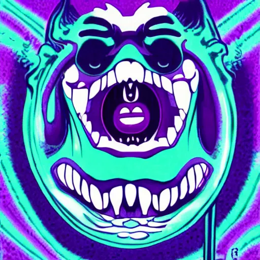 Image similar to evil angry face, psychedelic, vaprwave,'9 0 s