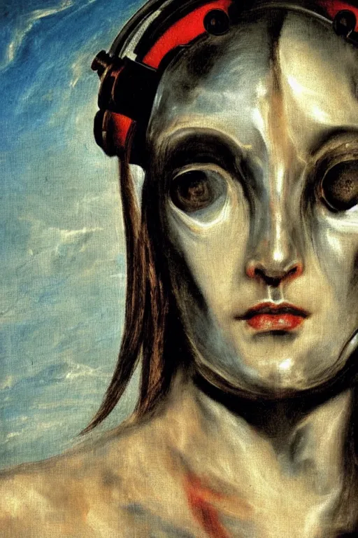 Image similar to a close - up portrait of a cyberpunk cyborg girl, by el greco, rule of thirds