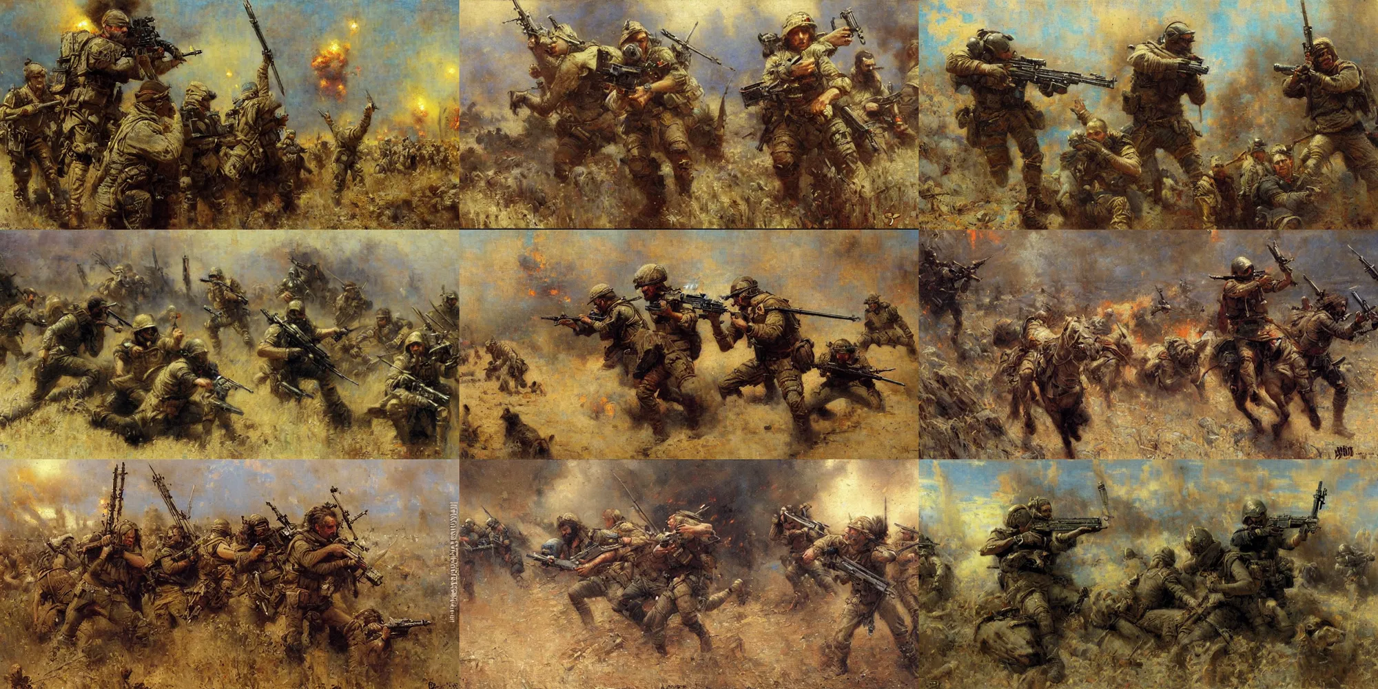 Prompt: modern warfare, painted by gaston bussiere