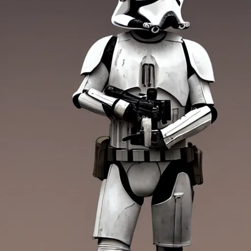 Image similar to an imperial stormtrooper walking, full body photography, extremely long shot, long shot, full-length, head-to-toe, concept art by Doug Chiang cinematic, realistic painting, high definition, concept art, the Mandalorian concept art style