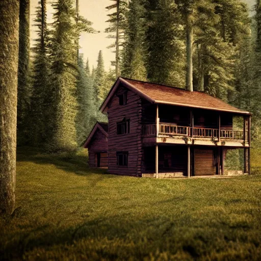 Image similar to a cabin in the woods, octane render