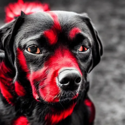 Prompt: ultra detailed photo of a demonic dog with red fur