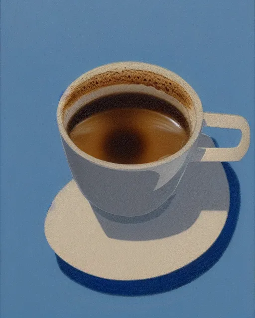 Prompt: 'brain sitting in cup of coffee' by michael sowa, still life, far shot, blue background, vibrant, brain, realism, top-down view, abstract