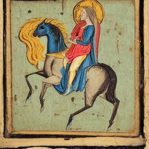 Image similar to unicorn portrait as a medieval gravure