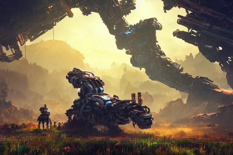 Image similar to stalker machine mecanical creature robot of horizon forbidden west horizon zero dawn bioluminiscence global illumination ray tracing hdr fanart arstation by ian pesty and alena aenami artworks in 4 k