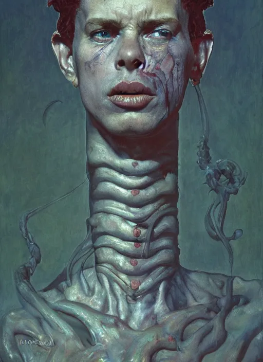 Image similar to upper body and head portrait of a gorgon in victorian living room, by lawrence alma-tadema and zdzislaw beksinski and norman rockwell and jack kirby and tom lovell and greg staples, artstation creature art