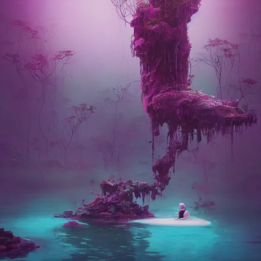 Prompt: tranquil queen submerging wisdom in the ecosystem acrylic painting by Beeple and CGSociety