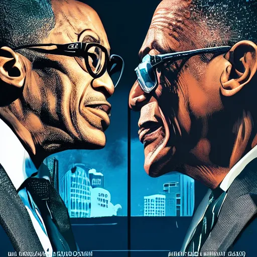 Image similar to batman versus gus fring, poster, movie poster, facing each other, side angle, imax, highly detailed