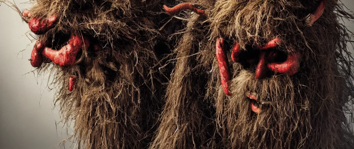 Image similar to hyperrealist highly detailed neo-baroque portrait of krampus hay monster concept art pascal blanche dramatic studio lighting 8k wide angle shallow depth of field