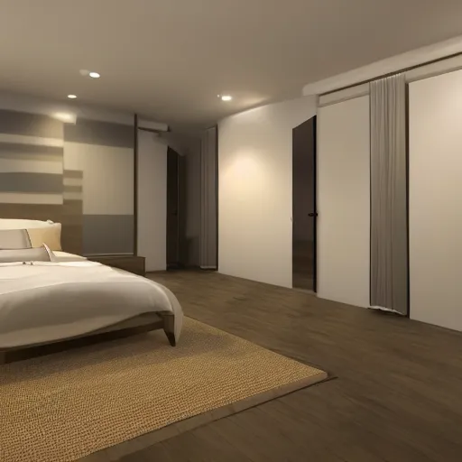 Image similar to realistic unreal engine render of an open bedroom,