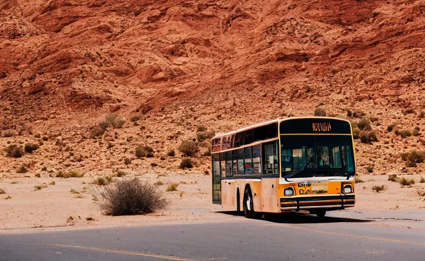 Image similar to a bus in the desert, photography