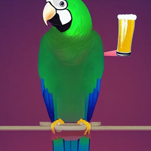 Image similar to a parrot is drinking beer in a spacebar, artstation