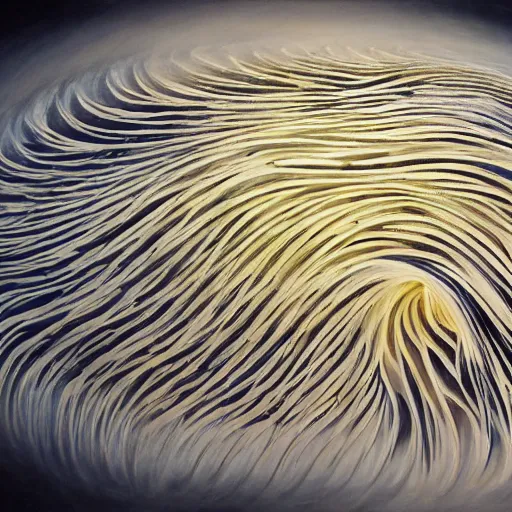 Image similar to A surreal wave of calligraphy made of the soul of poetry, 8k, painting, ultra realistic