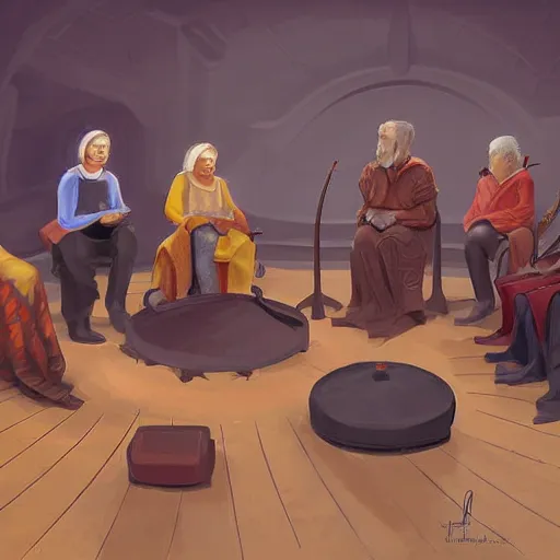 Image similar to a council of elders sitting in a circle, digital painting, fantasy art