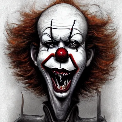 Image similar to surrealism grunge cartoon portrait sketch of Pennywise, by michael karcz, loony toons style, freddy krueger style, horror theme, detailed, elegant, intricate