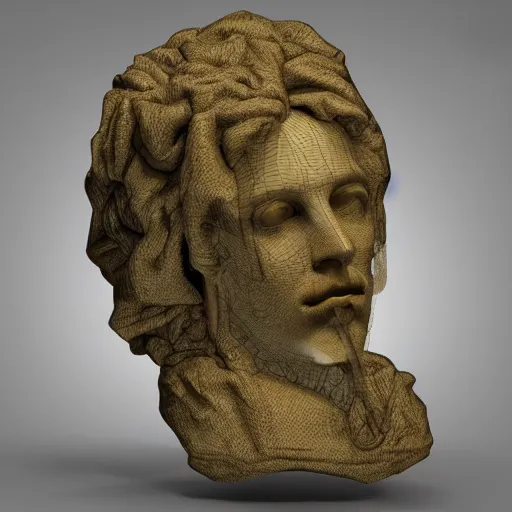 Image similar to 3 d renaissance statue head, mix with neon art, highly detailed