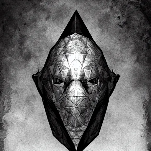 Prompt: Golem with a 12 side polyhedron head. Dark Fantasy, concept art, Bloodborne style