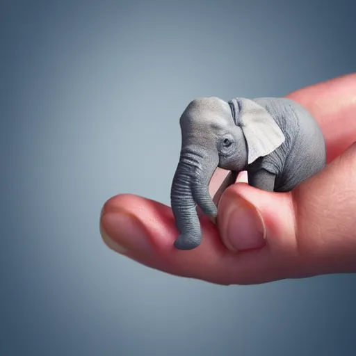 Image similar to tiny elephant in the palm of a hand perfect composition dynamic lighting realistic