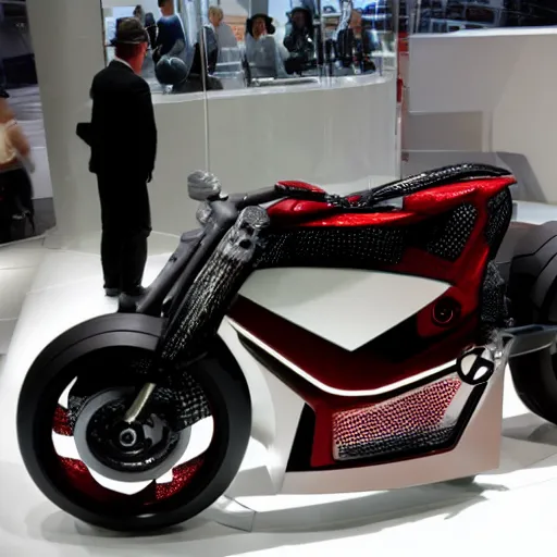 Image similar to audi motorcycle, prototype demo at the hall of science