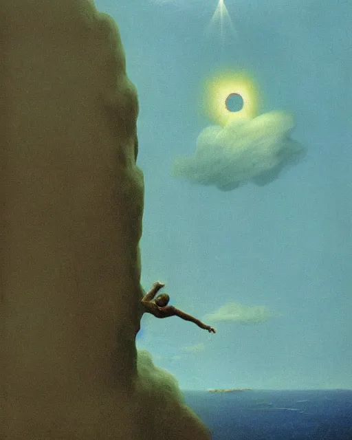 Prompt: early color photo of a scared boy flying in sky, Beksinski painting, max payne screenshot