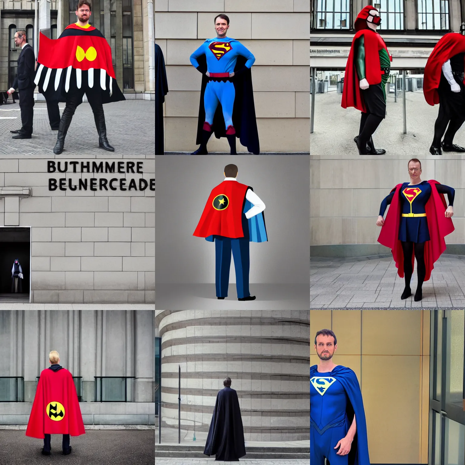 Prompt: german bureaucracy wearing a superhero cape