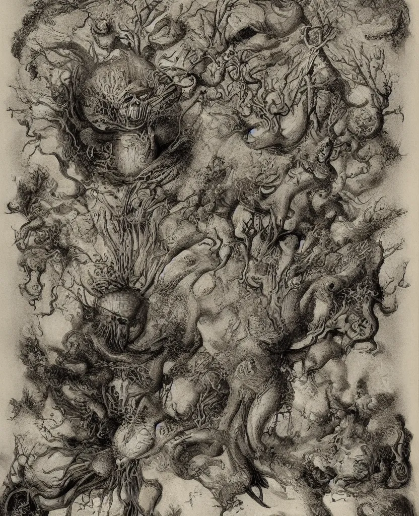 Image similar to whimsical freaky creature sings a unique canto about'as above so below'being ignited by the spirit of haeckel and robert fludd, breakthrough is iminent, glory be to the magic within