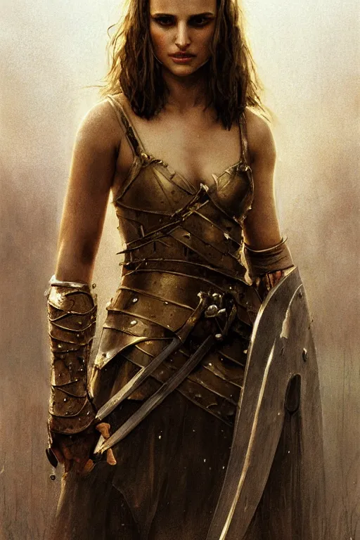 Prompt: young natalie portman, warrior girl, fighter, lord of the rings, tattoos, decorative ornaments, battle armor, carl spitzweg, ismail inceoglu, vdragan bibin, hans thoma, greg rutkowski, alexandros pyromallis, perfect face, detailed, sharply focused, centered, rule of thirds, photorealistic shading