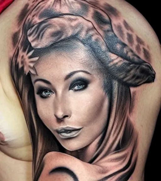 Image similar to realism tattoo sketch of a isabelledeltore face double exposure mountain scenery, in the style of matteo pasqualin, amazing detail, sharp, faded