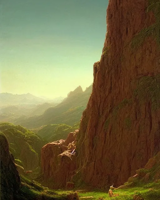 Prompt: a giant troll standing in a hilly landscape, detailed face. Realistic painting by Thomas Cole and Wayne Barlowe