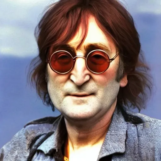 Image similar to A colored colorized real photograph of old John Lennon as an old man in his eighties with short hair in the 2010s, Old John Lennon, taken in the early 2020s, taken on a 2010s Camera, realistic, hyperrealistic, very realistic, very very realistic, highly detailed, very detailed, extremely detailed, detailed, digital art, trending on artstation, headshot and bodyshot, detailed face, very detailed face, very detailed face, real, real world, in real life, realism, HD Quality, 8k resolution, intricate details, colorized photograph, colorized photo, John Lennon as an old man with short hair