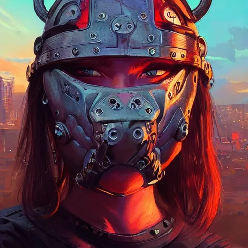 Image similar to cyberpunk viking helmet mask warrior goddess robot ninja fantasy, art gta 5 cover, official fanart behance hd artstation by jesper ejsing, by rhads, makoto shinkai and lois van baarle, ilya kuvshinov, ossdraws