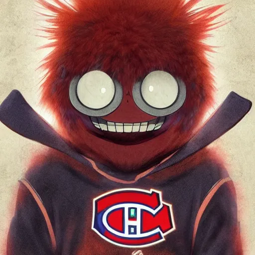 Image similar to scary anime Portrait of Youppi the Habs Montreal Canadiens Mascot as a very cute powerful and violent pokemon, highly detailed anime, high evolution, 1990s, legendary, smooth, sharp focus, dynamic lighting, intricate, trending on ArtStation, stuff of nightmare, illustration pokemon, art by WLOP