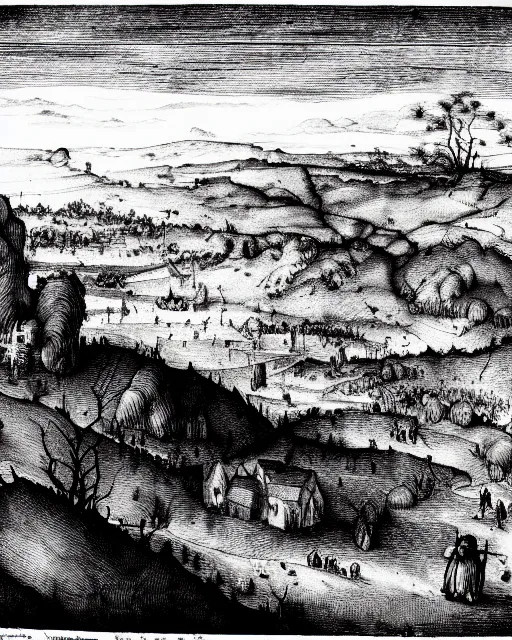 Image similar to landscape of battlefield, hyper realism, fine details, deviantart artstation, extremely detailed, black and white, very sharp, in the style of albrecht durer, etching,