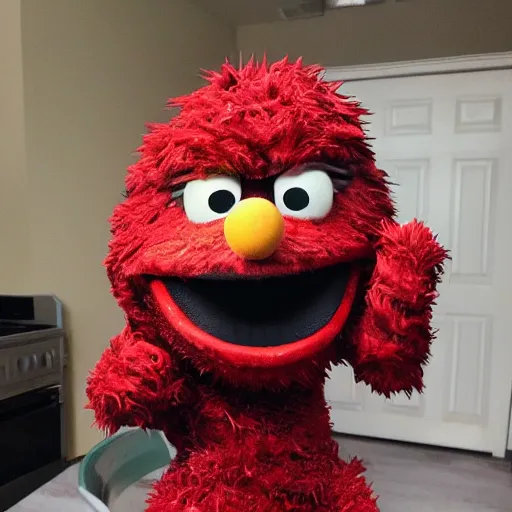 Image similar to godzilla elmo hybrid destroying sesame street