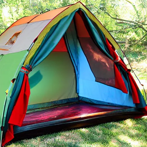 Image similar to a multi colored spraypainted camping tent