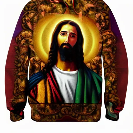 an oil painting showing jesus wearing a supreme t - | Stable Diffusion ...