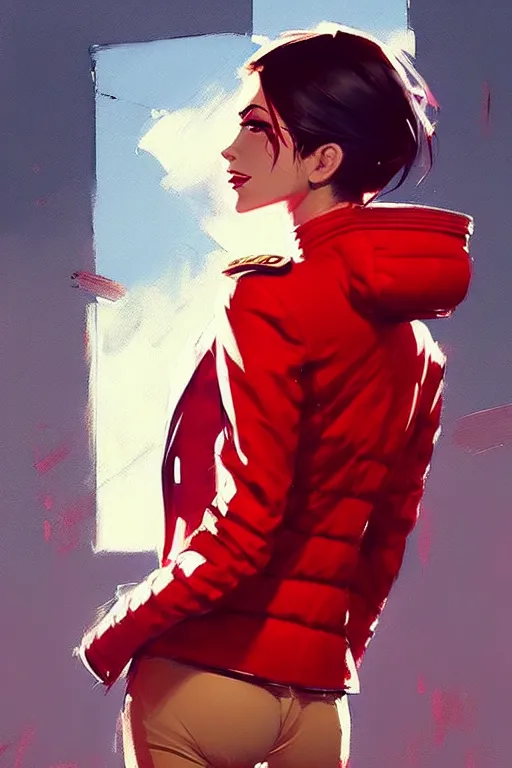 Image similar to a ultradetailed beautiful painting of a stylish woman in a red jacket, by greg rutkowski, conrad roset and ilya kuvshinov trending on artstation
