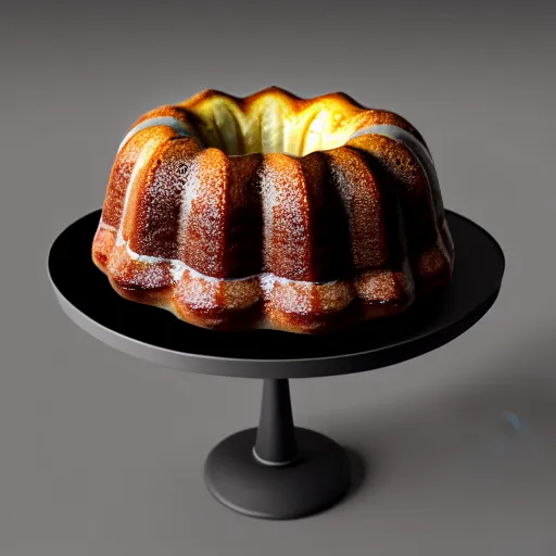 Image similar to portrait of a glazed bundt cake on a cake stand shaped like a woman\'s body, digital art, 8k, trending on artstation