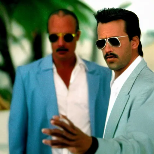 Prompt: film still of the 1 9 9 9 tv show'la vice ', the sequel to'miami vice '. villian scene. sigma 8 5 mm f / 8