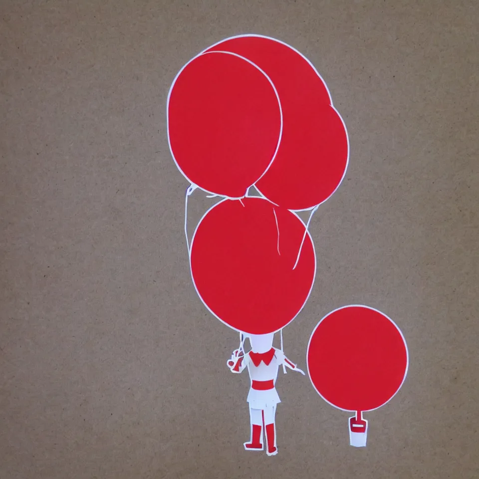 Prompt: pennywise the clown in a red balloon, paper cutout