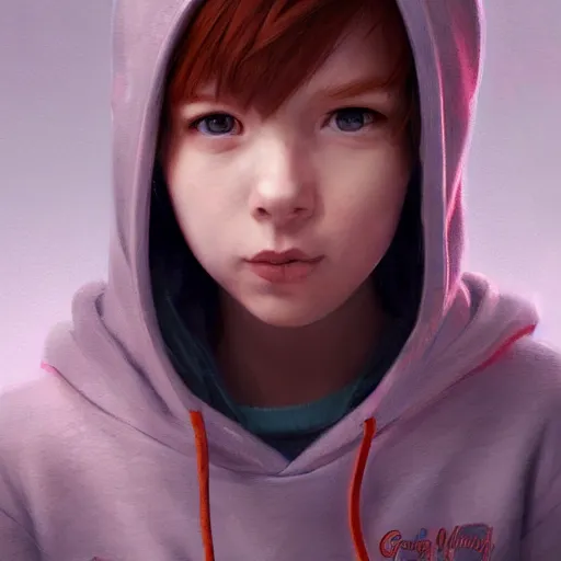 Prompt: a cute tiny girl with short red hair wearing a hoodie, digital art, very beautiful face, pretty face, very detailed eyes, full body illustration, 8 k resolution, soft painting, by greg rutkowski, wlop, rossdraws,