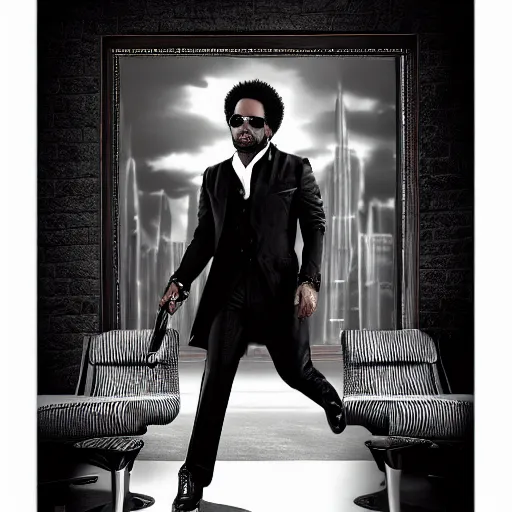 Image similar to lenny kravitz as men in black agent, detailed 8 k photorealistic portrait, imdb poster style