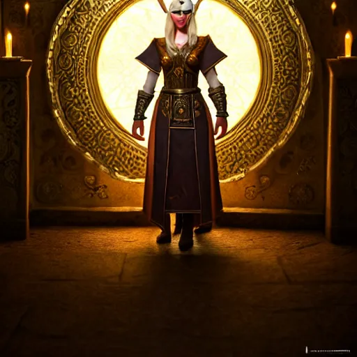 Prompt: the elder scrolls vi, charismatic regal blonde high elf female jarl, portrait, exquisitely designed throne room, atmospheric lighting, painted, intricate, volumetric lighting, beautiful, daytime, slight overcast, sharp focus, deep colours, ultra detailed, by leesha hannigan, ross tran, thierry doizon, kai carpenter, ignacio fernandez rios