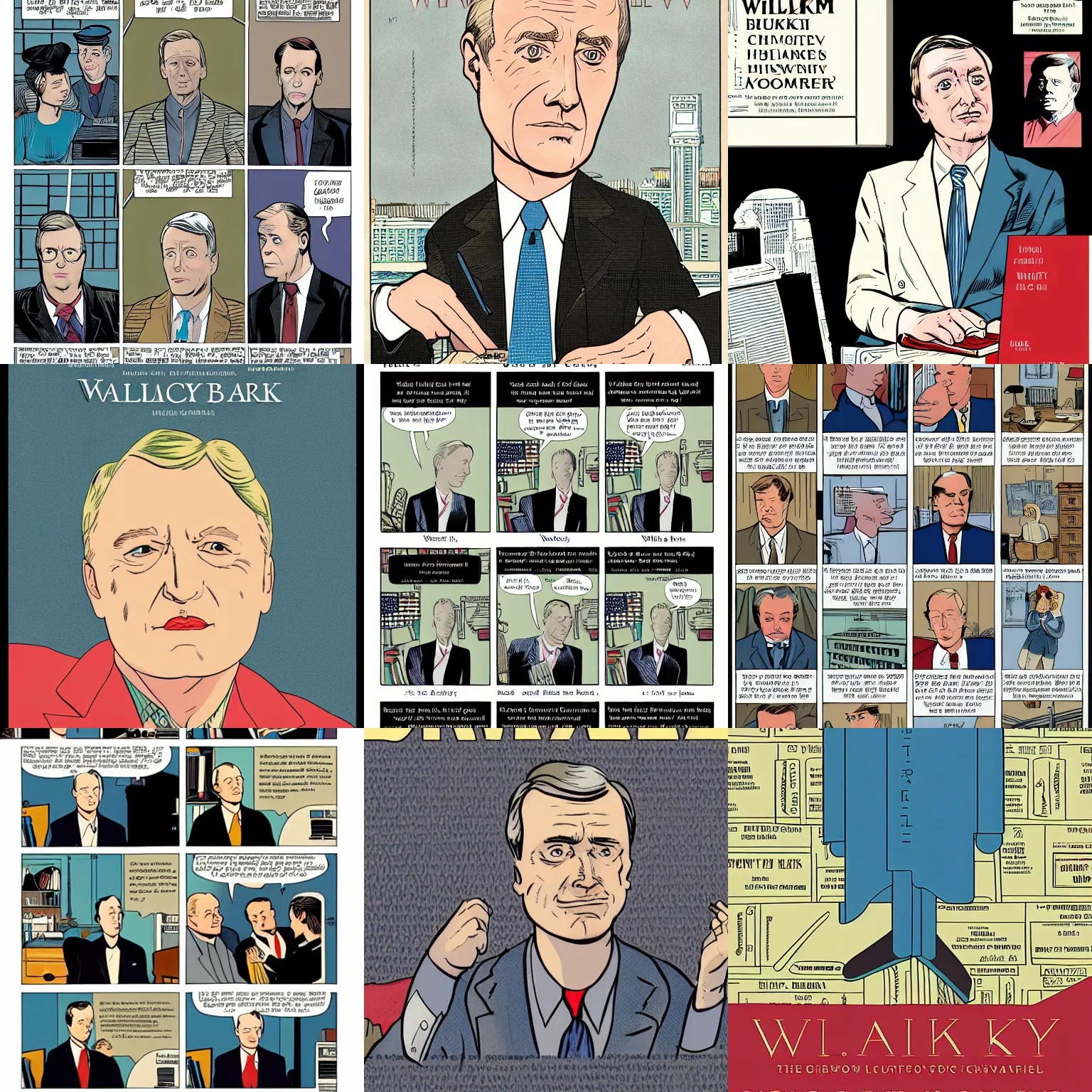 Prompt: william f. buckley graphic novel, chris ware, high resolution, detailed