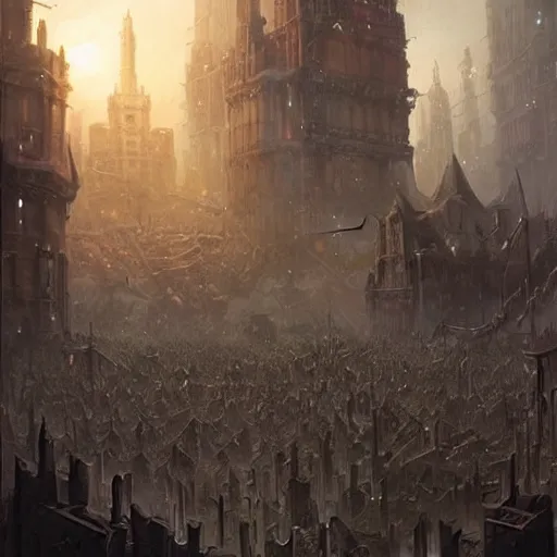 Prompt: a hoard of the dead about to take over a city, ultra detailed, fantasy illustration, by greg rutkowski