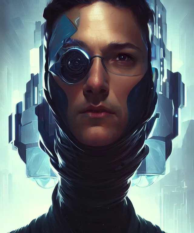 Image similar to cyberpunk hacker man portrait, sci - fi face, elegant, highly detailed, digital painting, artstation, concept art, smooth, sharp focus, illustration, art by artgerm and greg rutkowski and alphonse mucha