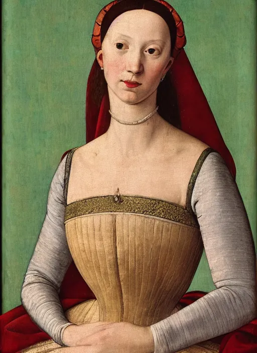 Image similar to portrait of young woman in renaissance dress and hennin,