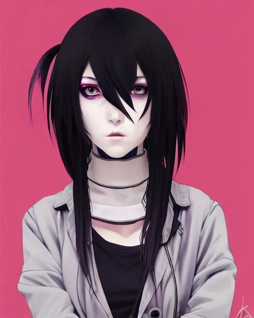 Image similar to portrait Anime goth cyberpunk girl, cute-fine-face, black-hair pretty face, realistic shaded Perfect face, fine details. Anime. realistic shaded lighting by Ilya Kuvshinov katsuhiro otomo ghost-in-the-shell, magali villeneuve, artgerm, rutkowski, WLOP Jeremy Lipkin and Giuseppe Dangelico Pino and Michael Garmash and Rob Rey