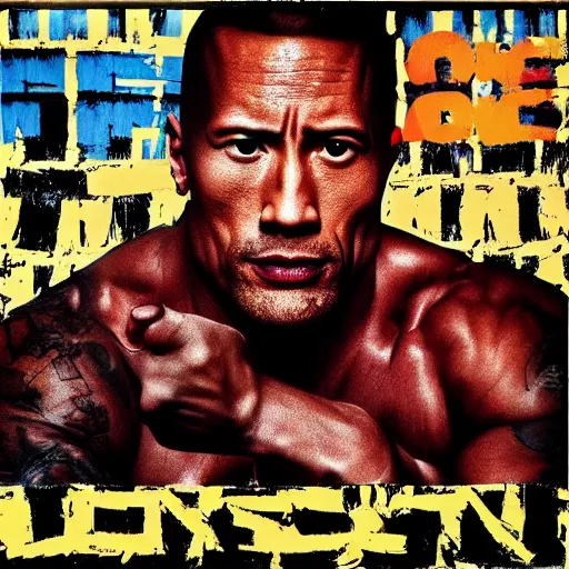 Image similar to dwayne johnson album cover basquiat style